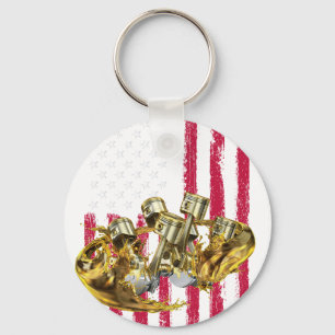 American Flag Piston Muscle Car 4 Keychain
