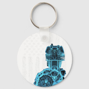 American Flag Piston Muscle Car 7 Keychain