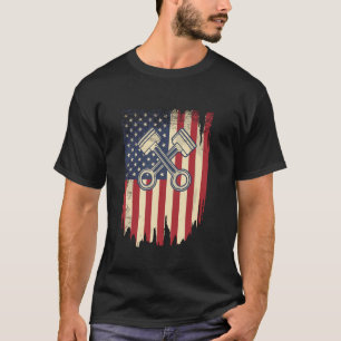 American Flag Piston Muscle Car for Patriotic Mech T-Shirt