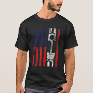 American Flag Piston Muscle Car Patriotic T-Shirt