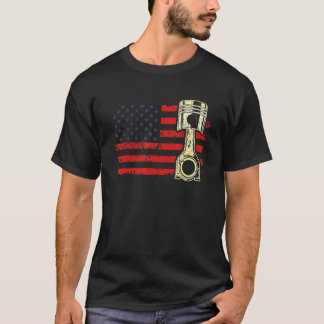 American Flag Piston Muscle Car Patriotic Vintage T-Shirt