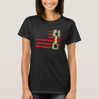 American Flag Piston Muscle Car Patriotic Vintage T-Shirt