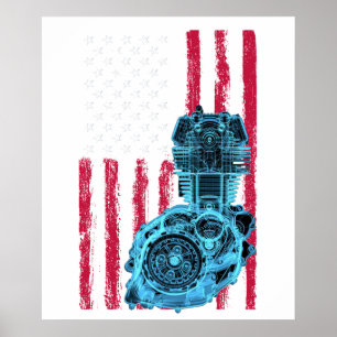 American Flag Piston Muscle Car vintage Poster