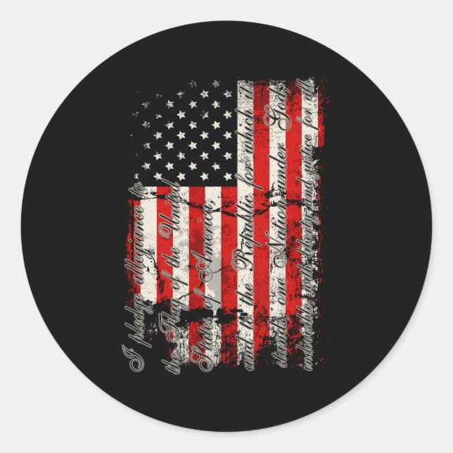 American Flag Pledge Of Allegiance Classic Round Sticker (Front)
