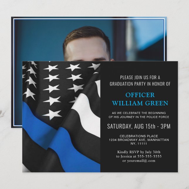 American Flag Police PHOTO Graduation Party Event Invitation (Front/Back)