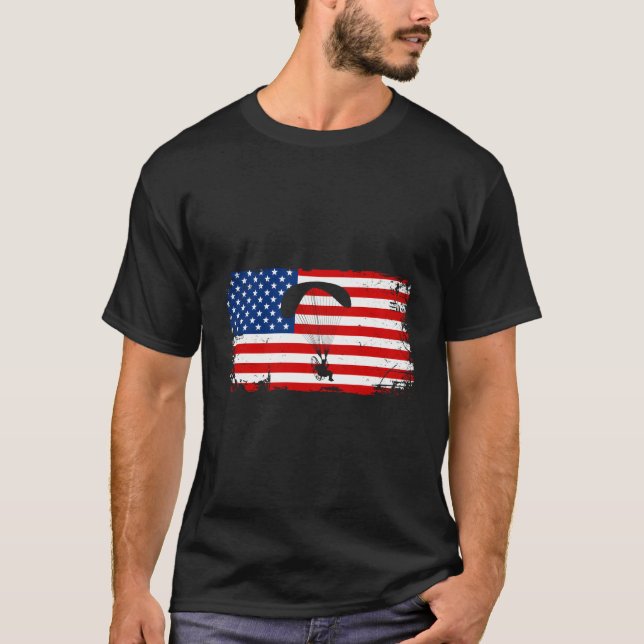 American Flag Powered Paragliding Paramotoring Par T-Shirt (Front)