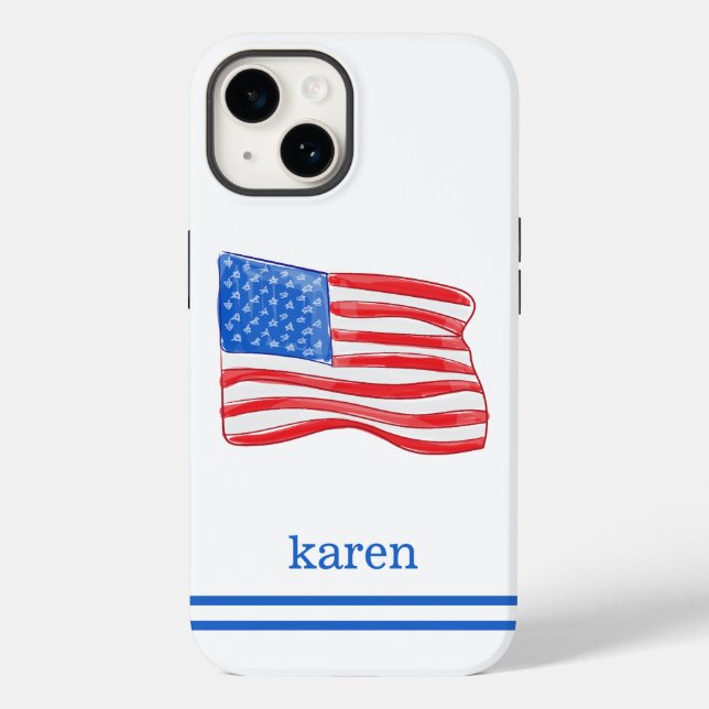 American Flag Preppy Custom Case-Mate iPhone Case (Back)