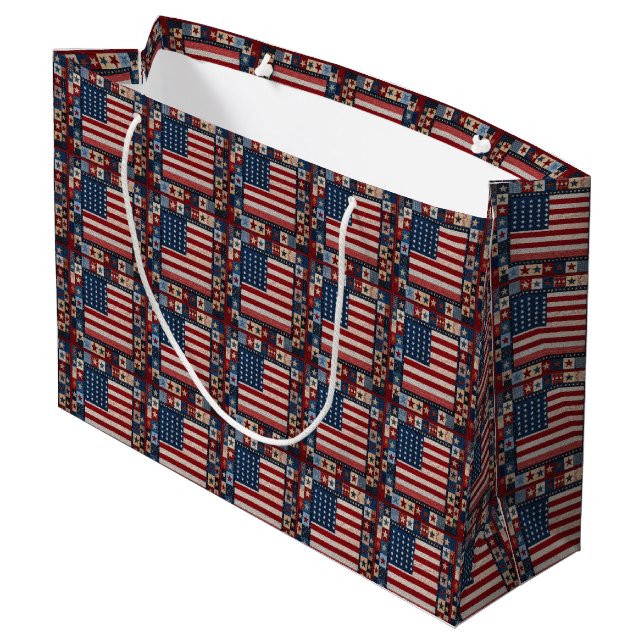 American Flag Quilt Pattern Large Gift Bag (Back Angled)