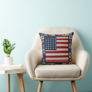 American Flag Quilt Pattern Throw Pillow