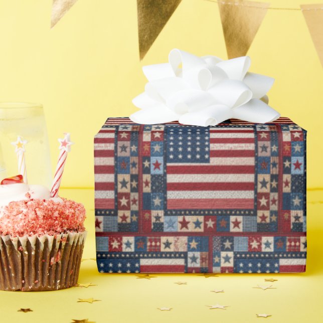 American Flag Quilt Pattern Wrapping Paper (Birthday Party)