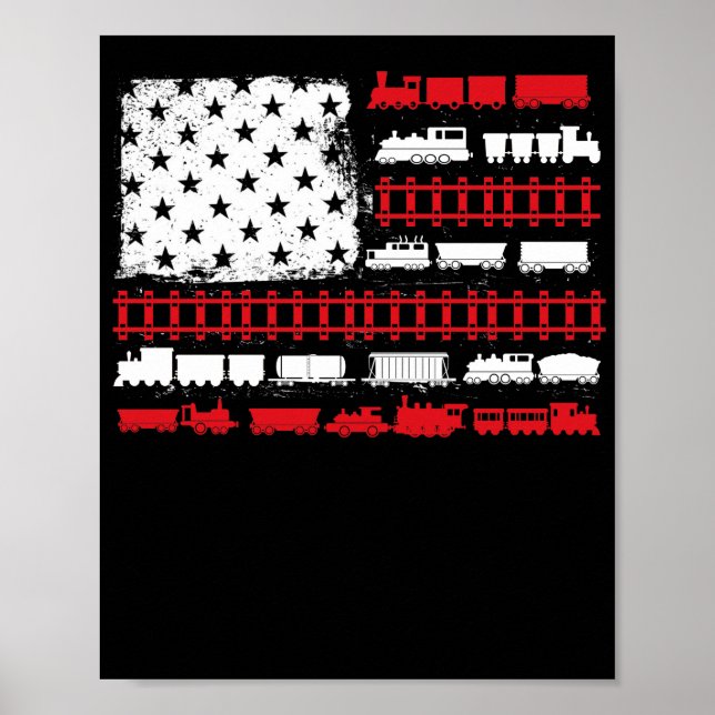 American Flag Railroad Train Conductor 4th Of July Poster (Front)