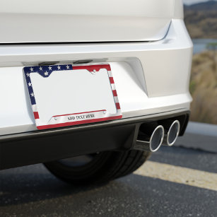 American Flag Red Blue White Custom Add Your Text License Plate Frame