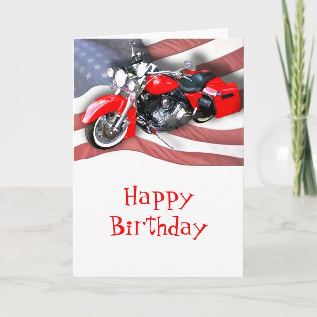 American Flag & Red Touring Bike Card (Front)