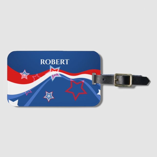 American flag, red white and blue luggage tag (Front Horizontal)