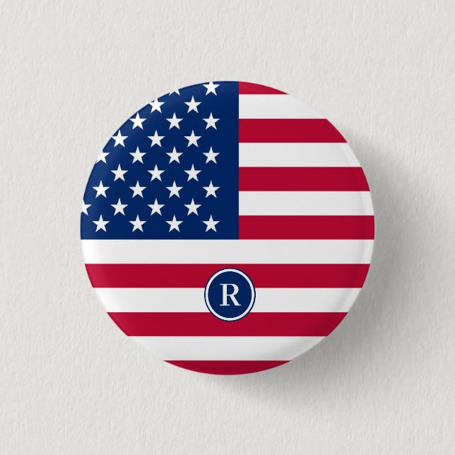 American Flag Red White and Blue Patriotic 1 Inch Round Button (Front)