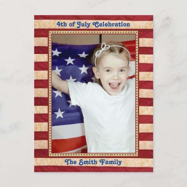 American Flag Red White Blue 4th of JULY BBQ Party Invitation Postcard (Front)