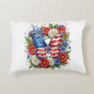 American Flag Red White Blue Butterfly Floral Accent Pillow