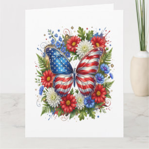American Flag Red White Blue Butterfly Floral Card