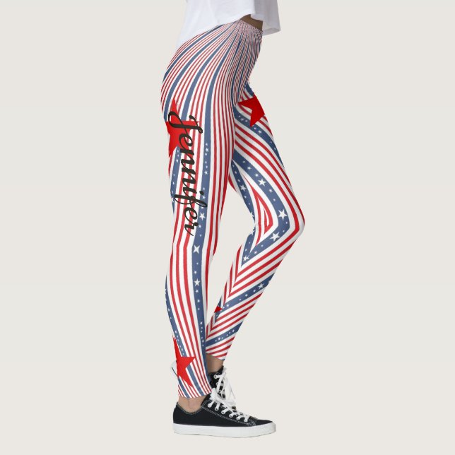 American Flag Red White Blue Custom Name Leggings (Right)