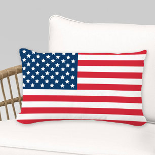 American Flag Red White Blue Patriotic Lumbar Pillow