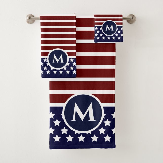 American Flag Red White Blue Stripe Flag  Bath Towel Set (Insitu)