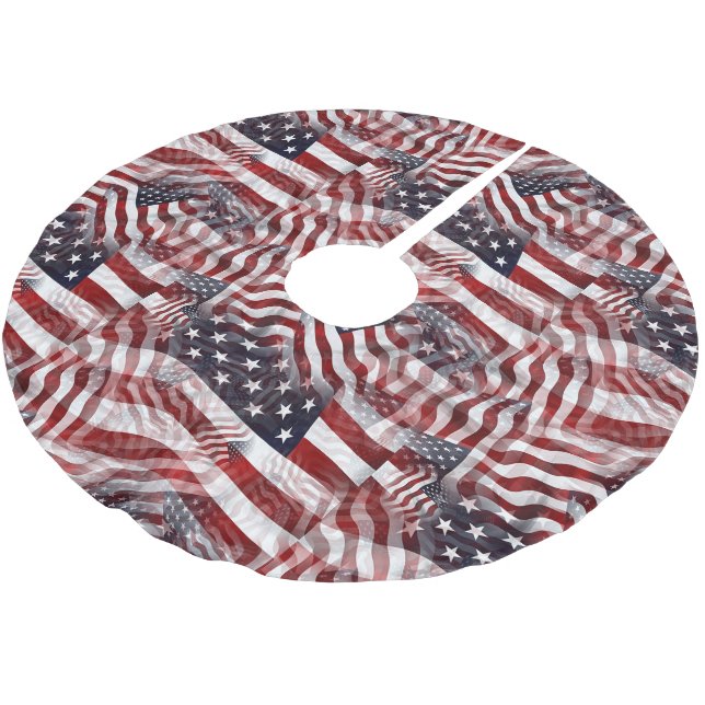 American Flag Red White Blue Stripes Stars Pattern Brushed Polyester Tree Skirt (Angled)
