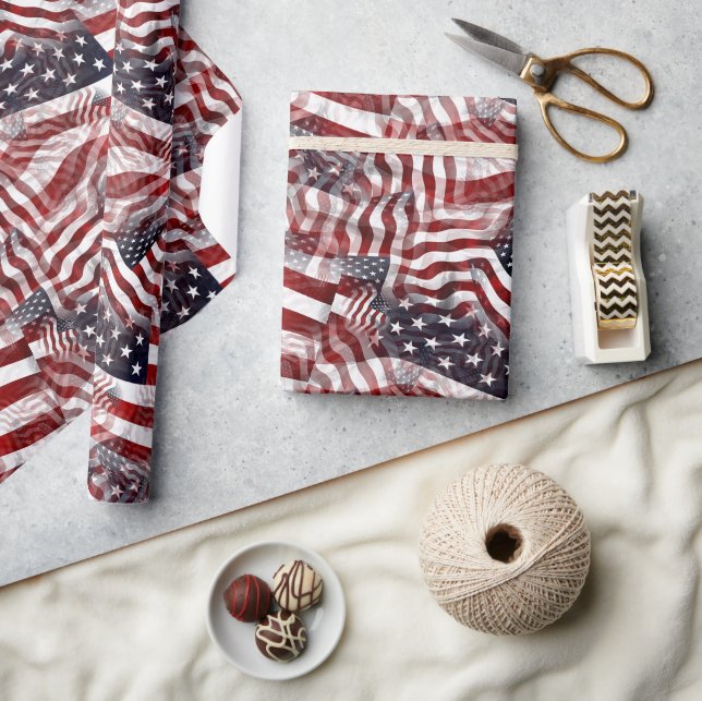 American Flag Red White Blue Stripes Stars Pattern Wrapping Paper (Crafts)