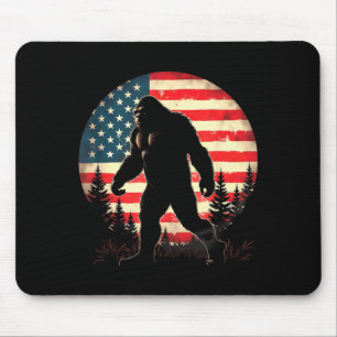 American Flag Retro Bigfoot Sasquatch Hiking Mouse Pad