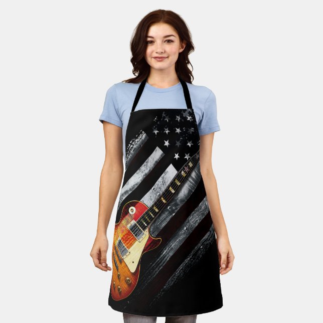 American Flag Retro Rock Electric Guitar Apron (Worn)