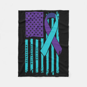 American Flag Ribbon Suicide Awareness Mental Heal Fleece Blanket