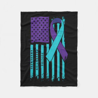 American Flag Ribbon Suicide Awareness Mental Heal Fleece Blanket