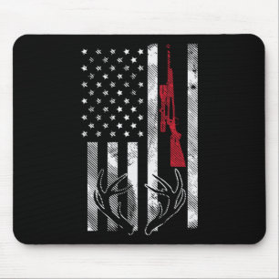 American Flag Rifle Antler Vintage Deer Hunting Hu Mouse Pad