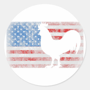 American Flag Rooster Chicken 4th of July Animal G Classic Round Sticker