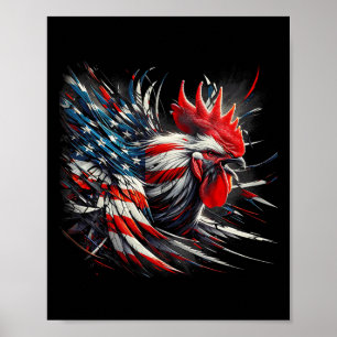 American Flag Rooster Chicken 4th Of July Animal Poster