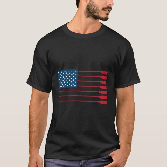 American Flag Rowing Oar Paddle Rowers T-Shirt (Front)