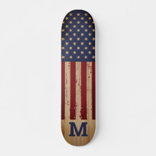 American Flag Rustic Personalized Monogram Skateboard