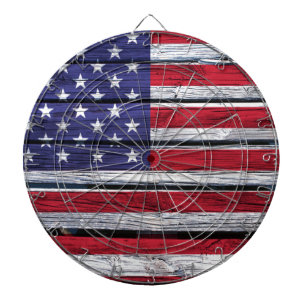 American Flag Rustic Wood Dartboard