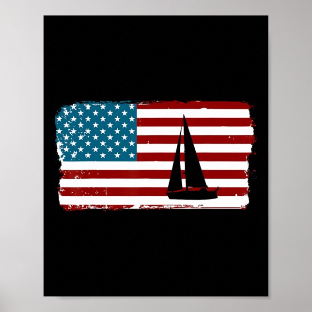 American Flag Sailing Cute Boating Gift  Poster (Front)
