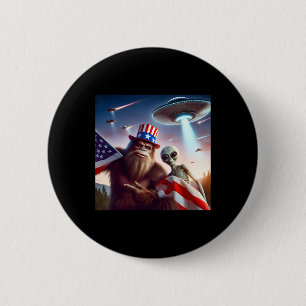 American Flag Sasquatch With Alien Ufo Bigfoot 4th 2 Inch Round Button