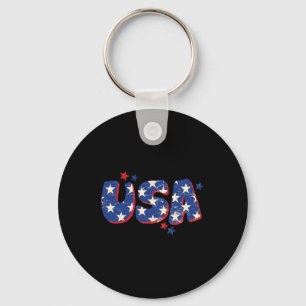 American Flag Sasquatch With Alien Ufo Bigfoot 4th Keychain