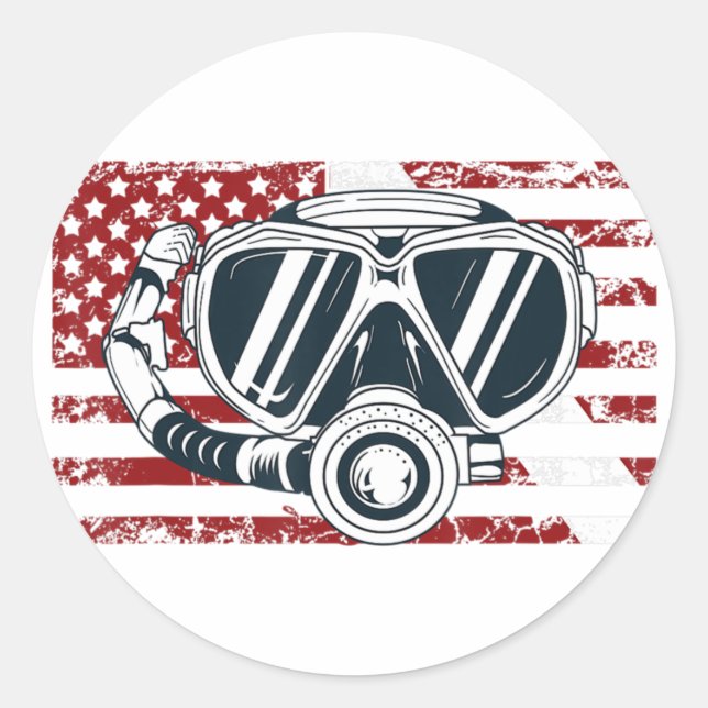 American Flag Scuba Diving Tee Dive Flag Diver Dow Classic Round Sticker (Front)