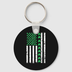 American Flag Shamrocks St Patricks Day Vintage Ir Keychain