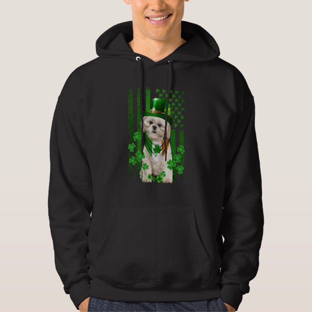American Flag Shih Tzu Dog Hat Irish St Patricks D Hoodie (Front)