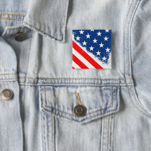 American Flag Shirt USA Patriotic Star Stripes 2 Inch Square Button