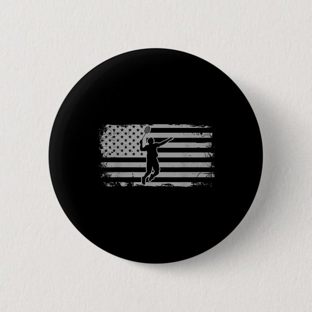 American Flag Shuttle Badminton  2 Inch Round Button (Front)