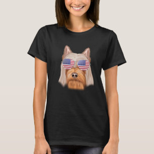 American Flag Silky Terrier Dog America Pocket T-Shirt