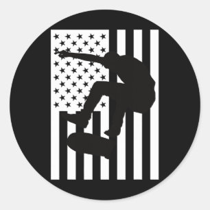 American Flag Skateboarding Usa Flag Skateboarder Classic Round Sticker