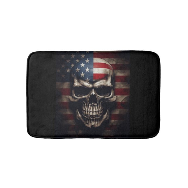 American Flag Skull  Bath Mat (Front)
