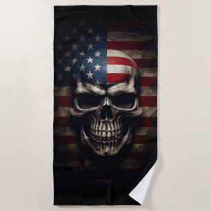 American Flag Skull  Beach Towel