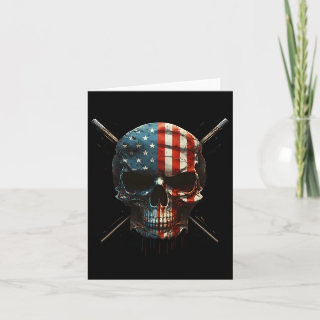American Flag Skull Billiards Pool Player  Card (Front)